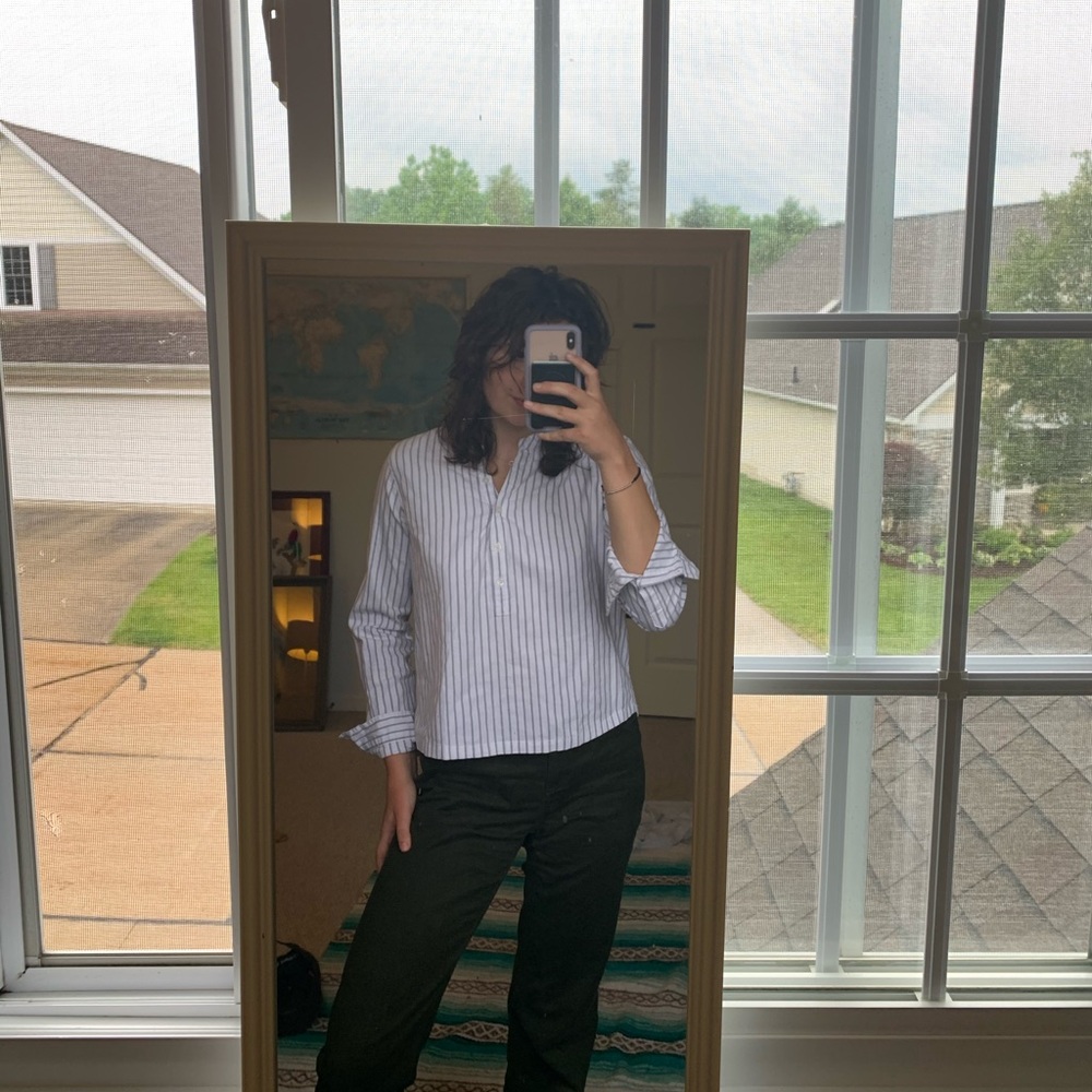 Abercrombie blue and white striped blouse